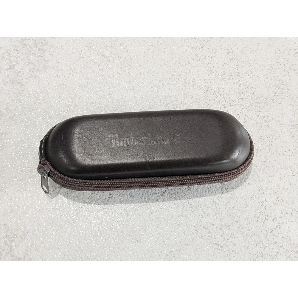 Timberland Brown Hard Shell Eyeglass Case | Zip Around | Logo